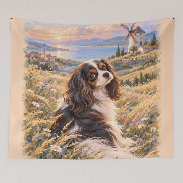 Item preview, Cavalier King Charles Spaniel in Wildflower Meadow – Oil Painting designed and sold by ManJiangHong.