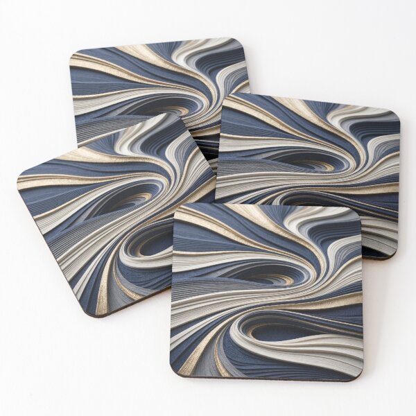 Item preview, 3D Layered Navy Blue Gold Fluid Waves Paper Cut Abstract Relievo Wall Art designed and sold by Dogandesighn.