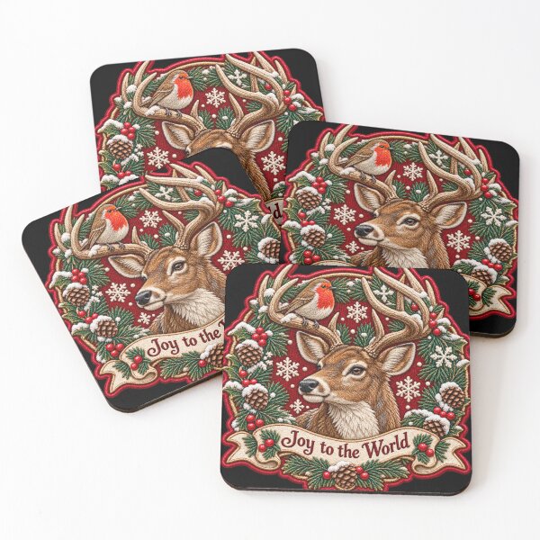 Item preview, Christmas Reindeer and Robin Embroidered Patch – Joy to the World Festive Woodland Wreath designed and sold by Emoji Emblems.