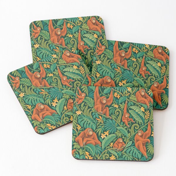 Item preview, Midnight Rainforest – Orangutan Pattern with Dark Green Jungle Foliage designed and sold by Paper-Pickle.