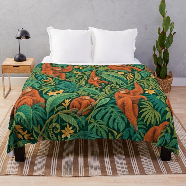 Item preview, Midnight Rainforest – Orangutan Pattern with Dark Green Jungle Foliage designed and sold by Paper-Pickle.