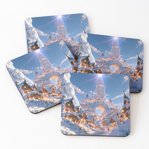 Item preview, Snowy Village Lane with Glowing Windows designed and sold by VisionaryVeils.