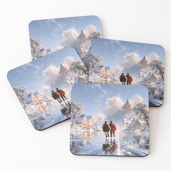 Item preview, Two Skaters on a Frozen Village Pond designed and sold by VisionaryVeils.