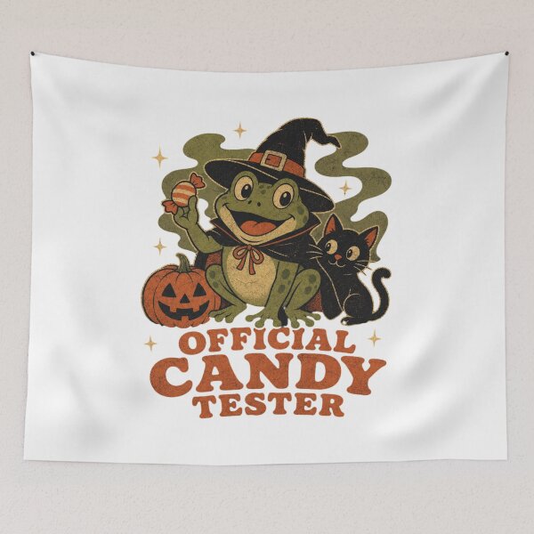 Item preview, Official Candy Tester Vintage Witch Frog & Black Cat | Retro Autumn Storybook Illustration & Halloween Party Art designed and sold by illeN-Art-World.