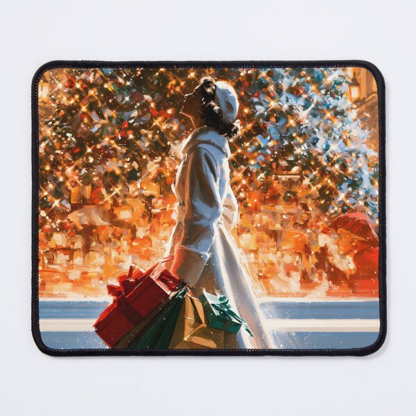 Item preview, Woman in a Cream Coat by a Giant Christmas Tree designed and sold by VisionaryVeils.