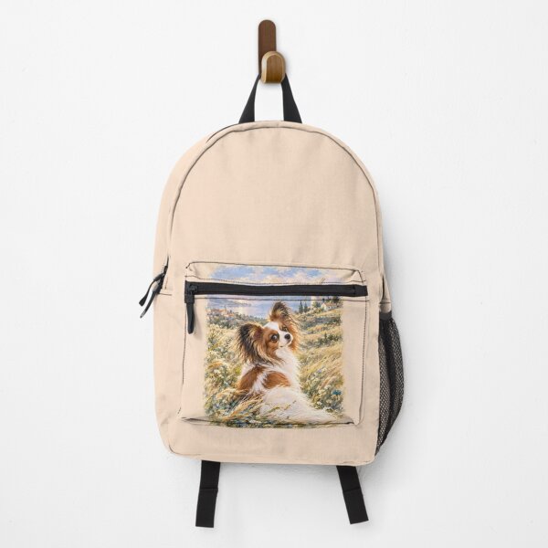 Item preview, Papillon Dog in Wildflower Meadow – Impressionist Oil Painting designed and sold by ManJiangHong.