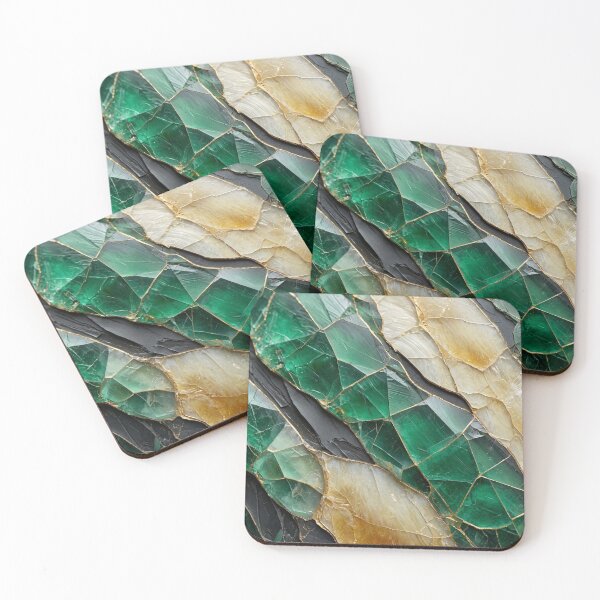 Item preview, Emerald Green Agate Crystal Gold Kintsugi Mosaic Abstract Slate Wall Art designed and sold by Dogandesighn.