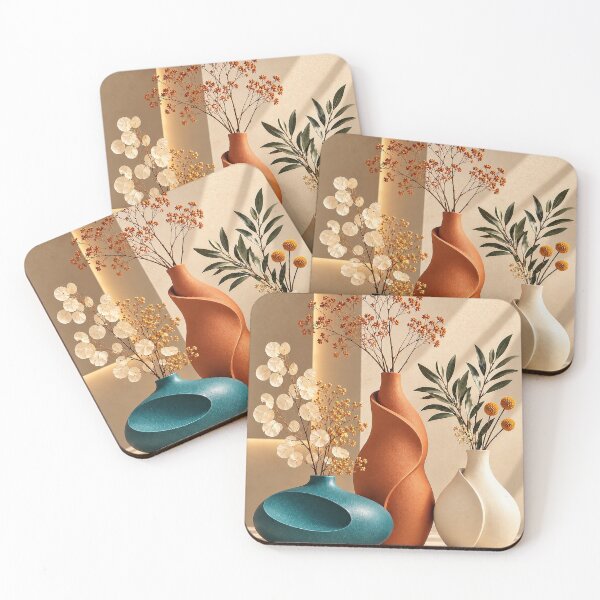 Item preview, Modern Ceramic Vase Still Life – Terracotta, Teal Blue & Ivory Botanical Art designed and sold by dreamybyana.