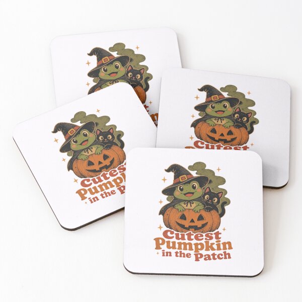 Item preview, Cutest Pumpkin in the Patch Vintage Witch Frog & Black Cat | Retro Jack-o'-Lantern Illustration & Autumn Nursery Art designed and sold by illeN-Art-World.