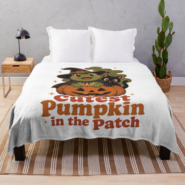 Item preview, Cutest Pumpkin in the Patch Vintage Witch Frog & Black Cat | Retro Jack-o'-Lantern Illustration & Autumn Nursery Art designed and sold by illeN-Art-World.