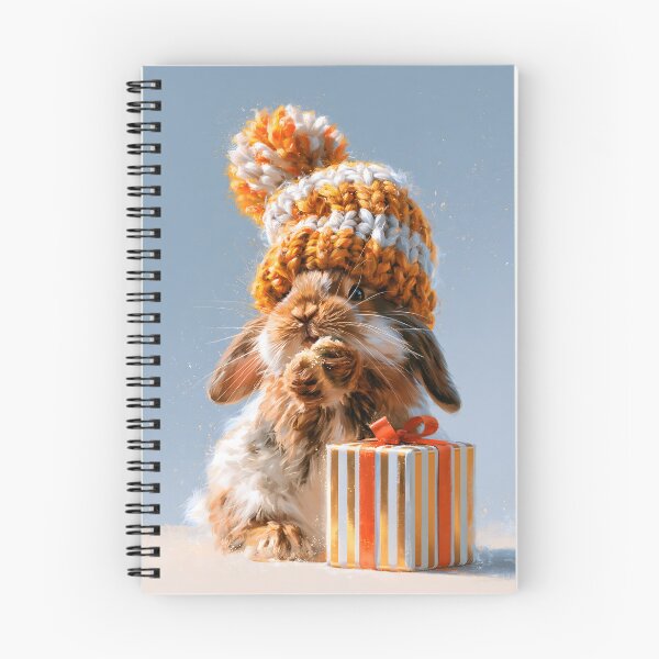 Item preview, Rabbit in an Orange Knitted Hat with a Gift designed and sold by VisionaryVeils.