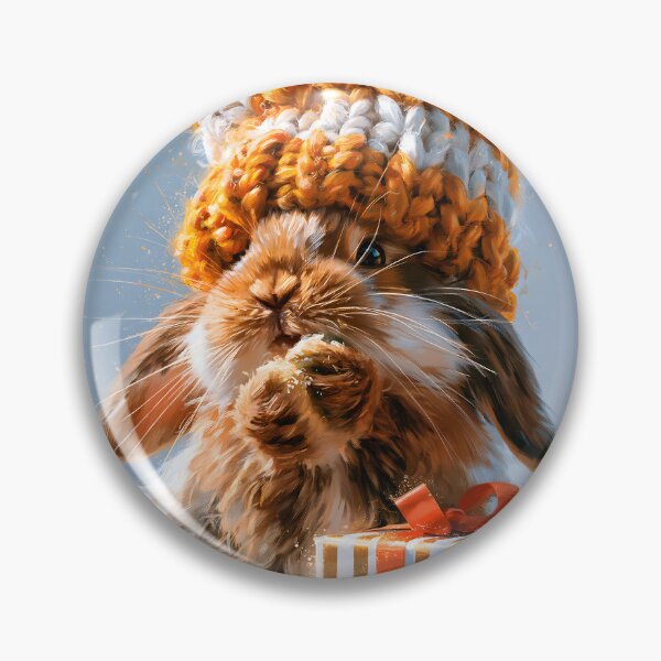 Item preview, Rabbit in an Orange Knitted Hat with a Gift designed and sold by VisionaryVeils.