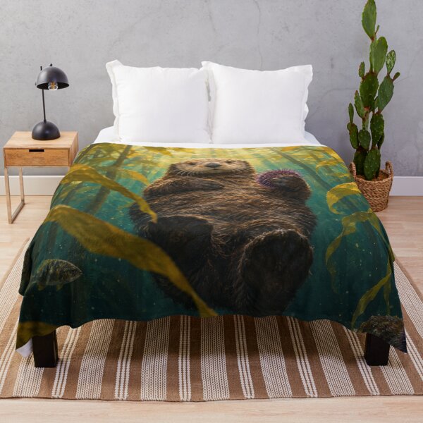 Item preview, The Kelp Canopy — Sea Otter Floating in a Kelp Forest, Underwater Wildlife Art designed and sold by mushizaman.