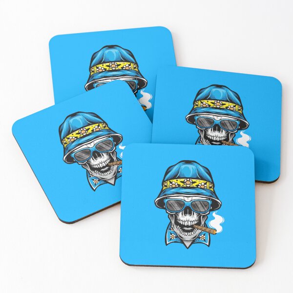 Item preview, Chill Summer Skull Blue Bucket Hat Sunglasses Smoking Cigar designed and sold by DERA RAY.