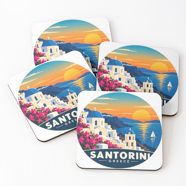 Item preview, Santorini Greece Retro Sunset Mediterranean Island Travel Art designed and sold by GusiaTreasures.