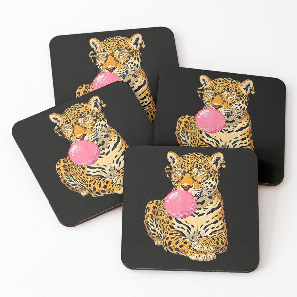 Item preview, Colorful Impasto Leopard Blowing Pink Bubblegum Heart Sunglasses designed and sold by Brasovbit.