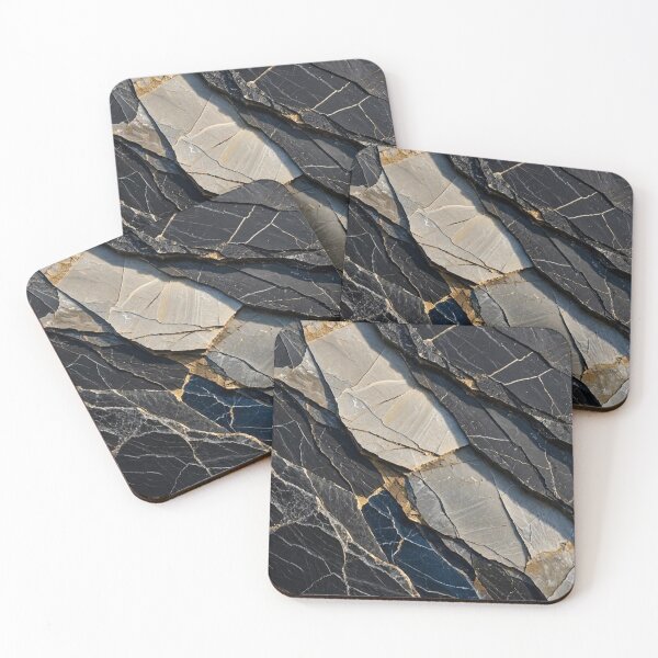 Item preview, Black Slate Marble Gold Vein Geological Layered Stone Texture Abstract Art designed and sold by Dogandesighn.