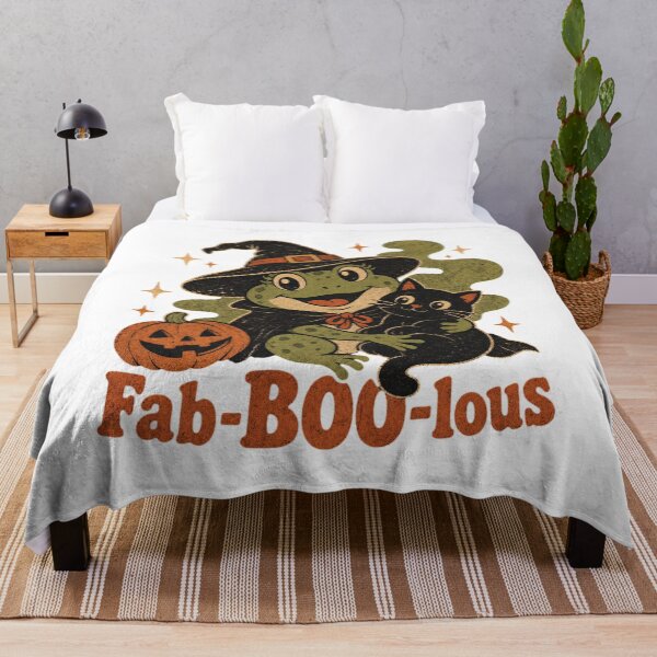 Item preview, Fab-BOO-lous Vintage Witch Frog Hugging Black Cat | Retro Halloween Pumpkin Illustration & Funny Spooky Season Design designed and sold by illeN-Art-World.