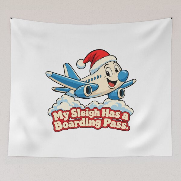 Item preview, My Sleigh Has a Boarding Pass Cartoon Airplane Christmas Travel designed and sold by ThreadQuirk.