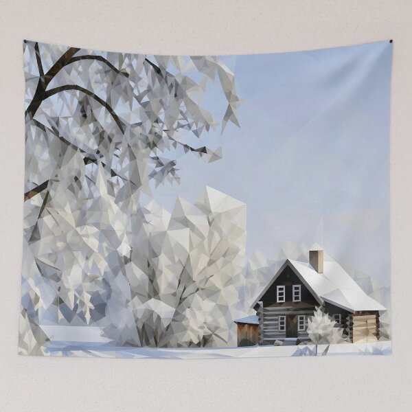 Item preview, Geometric Low Poly Winter Cabin in the Snow designed and sold by Vicky Brago-Mitchell®.