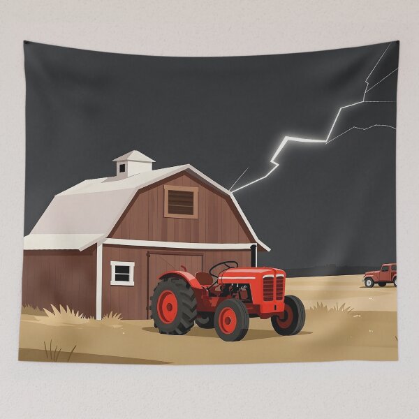 Item preview, Red Tractor Farm Storm Lightning Art designed and sold by Daniela`s shop.
