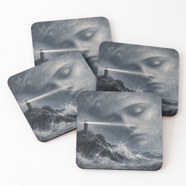Item preview, The Sleeper Tide – Hidden Face Storm Lighthouse, Dark Surreal Optical Illusion Wall Art designed and sold by EidolonUnseen.