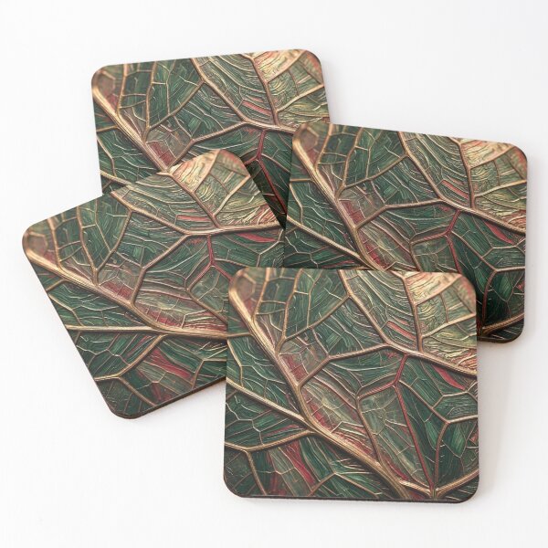 Item preview, Metallic Gold Leaf Veins Emerald Green Crimson Botanical Macro Texture Relievo Art designed and sold by Dogandesighn.