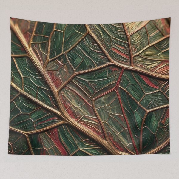 Item preview, Metallic Gold Leaf Veins Emerald Green Crimson Botanical Macro Texture Relievo Art designed and sold by Dogandesighn.