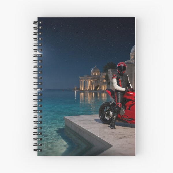 Item preview, Mitchk at the Marble Pier - Motorcycle Rider Under a Crescent Moon by Golden Marble Palaces at Night designed and sold by KGOart.