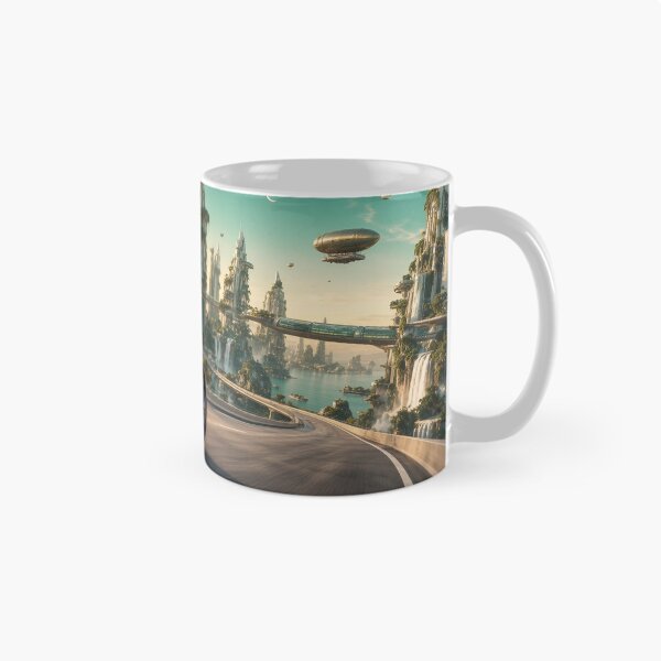 Item preview, Mitchk on the Solarpunk Skyway - Motorcycle Rider Leaning Through a Green City of Gardens and Waterfalls designed and sold by KGOart.