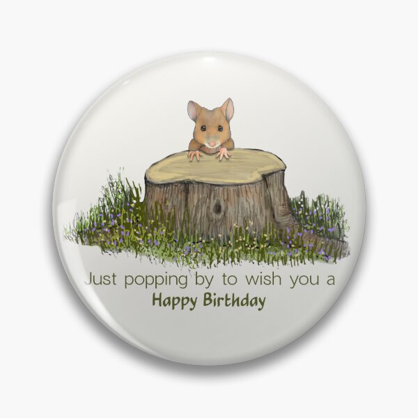 Item preview, Birthday wishes with Cute MOUSE Behind Tree Stump Illustration designed and sold by JoyfulWhimsy.
