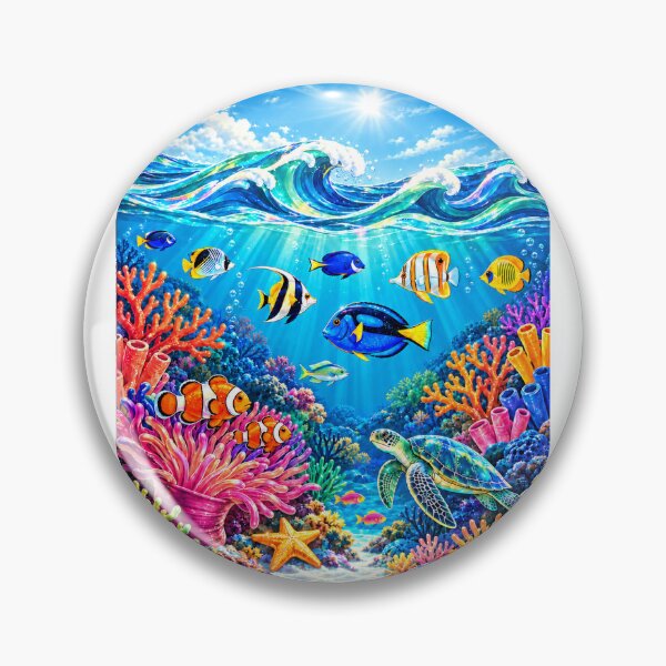 Aperçu de l'œuvre Récif corallien coloré, poissons tropicaux et tortue marine créée et vendue par KenworksDigital.