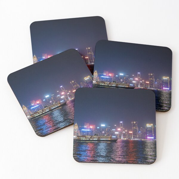 Item preview, Star Ferry Crossing Victoria Harbour, Hong Kong Neon Night Skyline designed and sold by WildFrameNature.