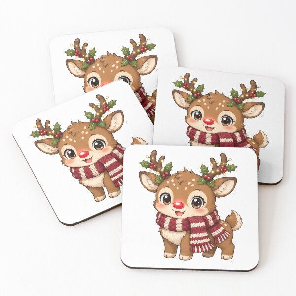 Item preview, Baby Reindeer Fawn with Peppermint Scarf designed and sold by Moonlit Tower Art.