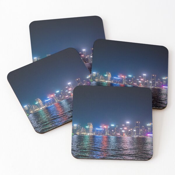 Item preview, Hong Kong Island Skyline Reflections, Neon Harbour View at Night designed and sold by WildFrameNature.