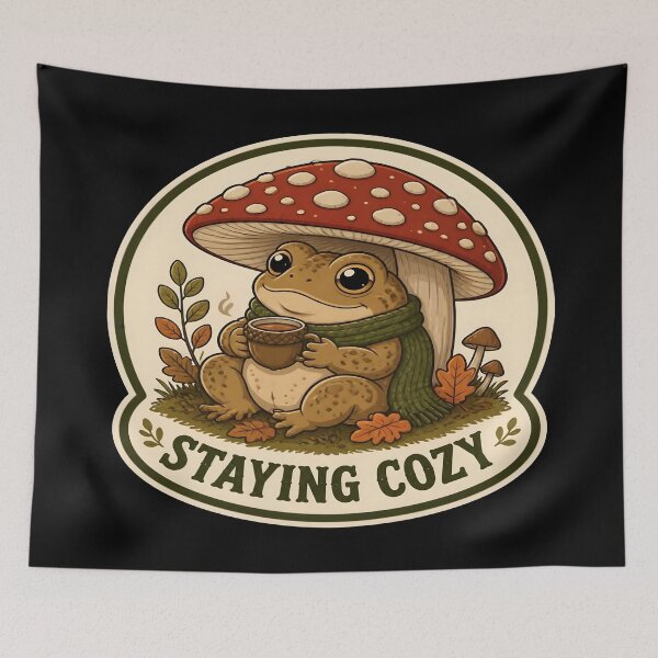 Item preview, Staying Cozy Funny Cottagecore Toad Mushroom Umbrella designed and sold by PozivoPlus.