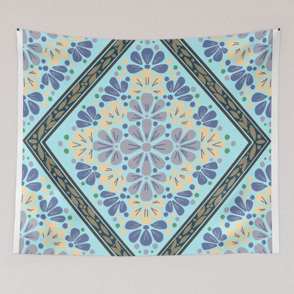 Item preview, Boho Botanical Diamond Lattice Floral - Light Blue designed and sold by Rukhscreations.
