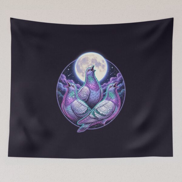 Item preview, Three Pigeon Moon - Funny Cosmic Howling Pigeons Meme Art designed and sold by Driesman.