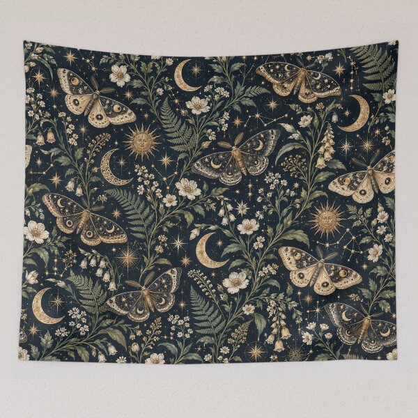 Item preview, Celestial Moths and Golden Moons Midnight Botanicals designed and sold by Kate1art.