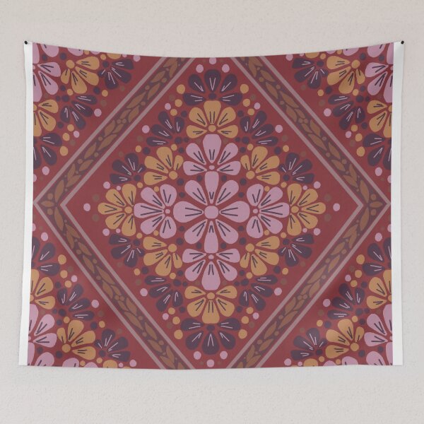 Item preview, Boho Botanical Diamond Lattice Floral - Dark Pink designed and sold by Rukhscreations.