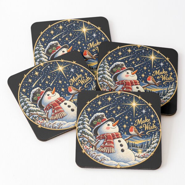 Item preview, Christmas Snowman Under Starry Sky – Make a Wish Vintage Winter Robin Embroidered Art designed and sold by Emoji Emblems.