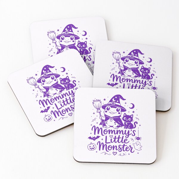 Item preview, Mommy's Little Monster Purple Witch Frog & Black Cat | Cute Monochrome Halloween Line Art & Kids Nursery Design designed and sold by illeN-Art-World.