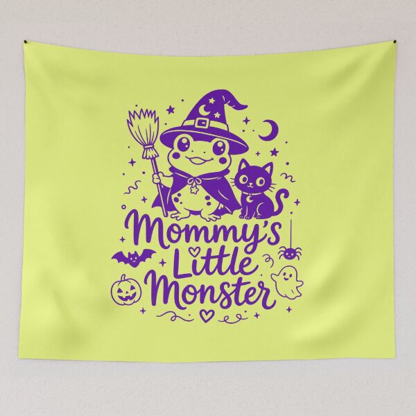 Item preview, Mommy's Little Monster Purple Witch Frog & Black Cat | Cute Monochrome Halloween Line Art & Kids Nursery Design designed and sold by illeN-Art-World.