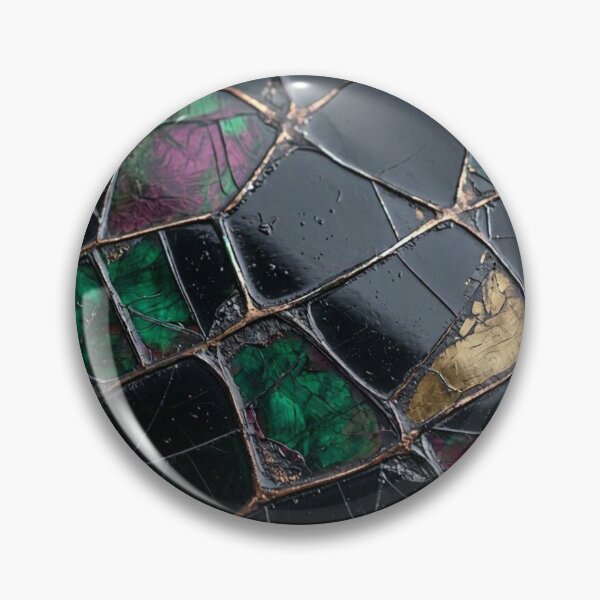 Item preview, Black Stained Glass Mosaic Kintsugi Emerald Green Magenta Gold Veins Art designed and sold by Dogandesighn.