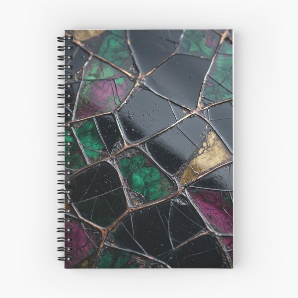 Item preview, Black Stained Glass Mosaic Kintsugi Emerald Green Magenta Gold Veins Art designed and sold by Dogandesighn.