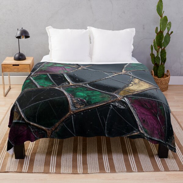 Item preview, Black Stained Glass Mosaic Kintsugi Emerald Green Magenta Gold Veins Art designed and sold by Dogandesighn.