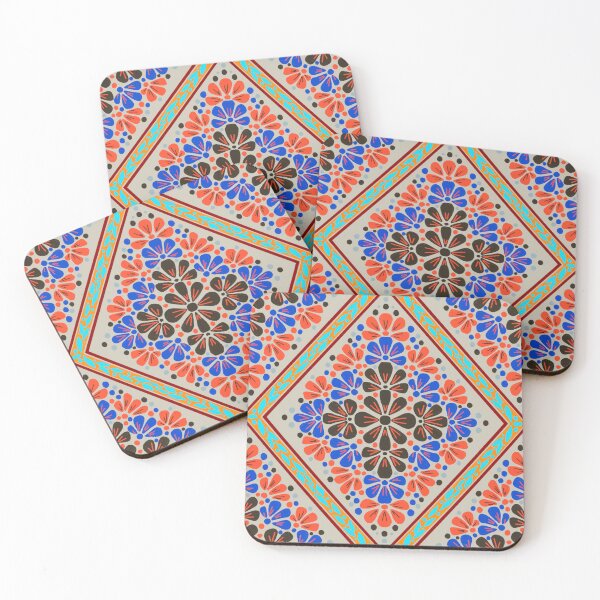 Item preview, Botanical Diamond Lattice Floral - Blue & Orange designed and sold by Rukhscreations.