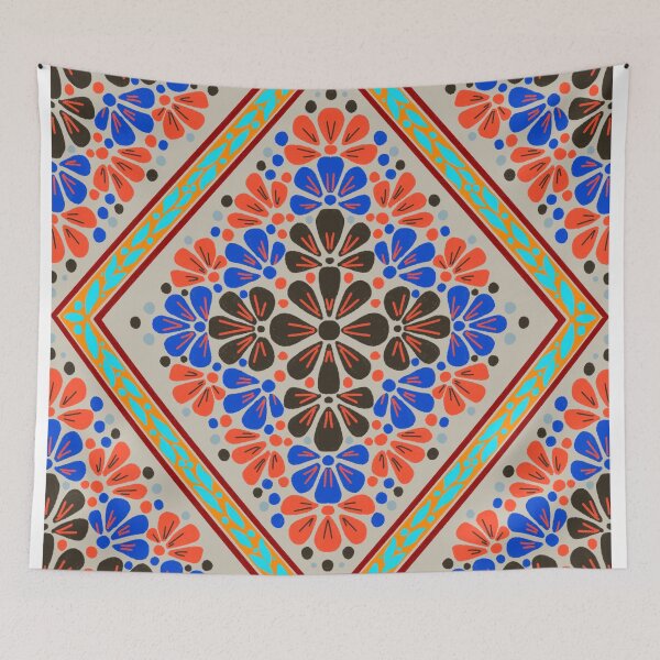 Item preview, Botanical Diamond Lattice Floral - Blue & Orange designed and sold by Rukhscreations.