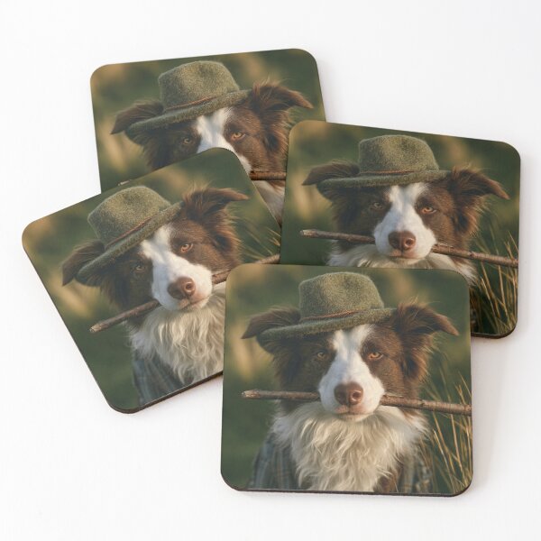 Item preview, Dapper Dog with Hat and Stick Border Collie designed and sold by NicolasGlowArt.