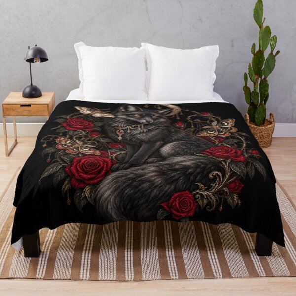 Item preview, Gothic Black Fox with Roses and Celestial Moths designed and sold by Kate1art.